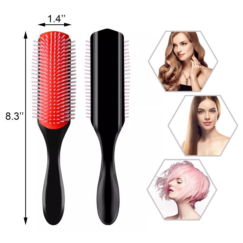 Quacc 9-Rows Cushion Nylon Bristle Hair Brush Women Men Curly Wet or Dry Hair Classic Detangling Brushes for Separating Shaping Defining Curls Blow-Drying Styling Detangling - Image 3